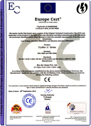 CE Compliance Certificate DryMax Series Dehumidifiers